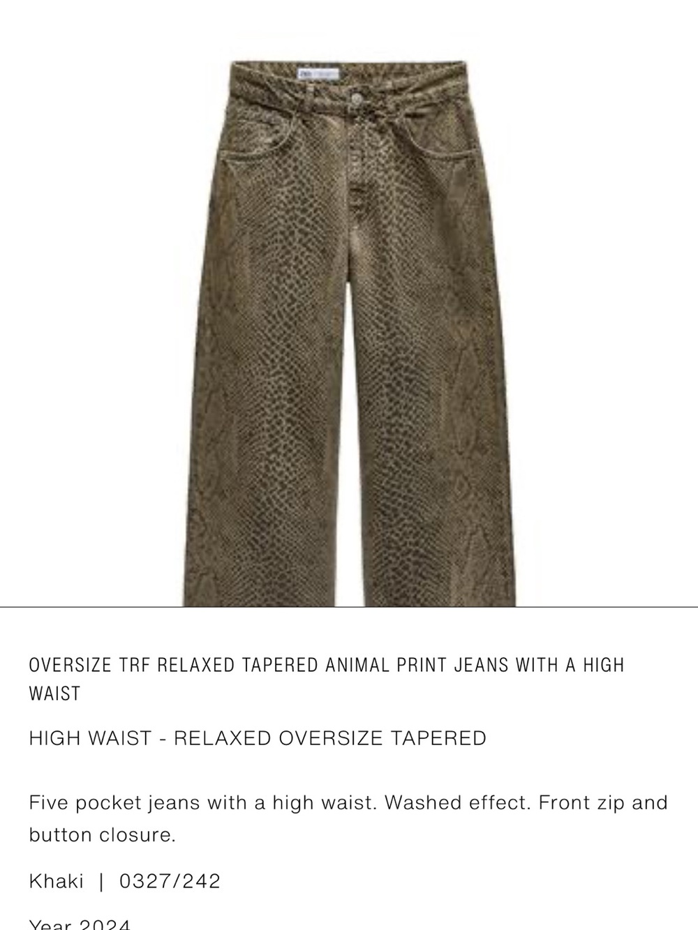 Zara Olive Animal-Print Boyfriend Jeans